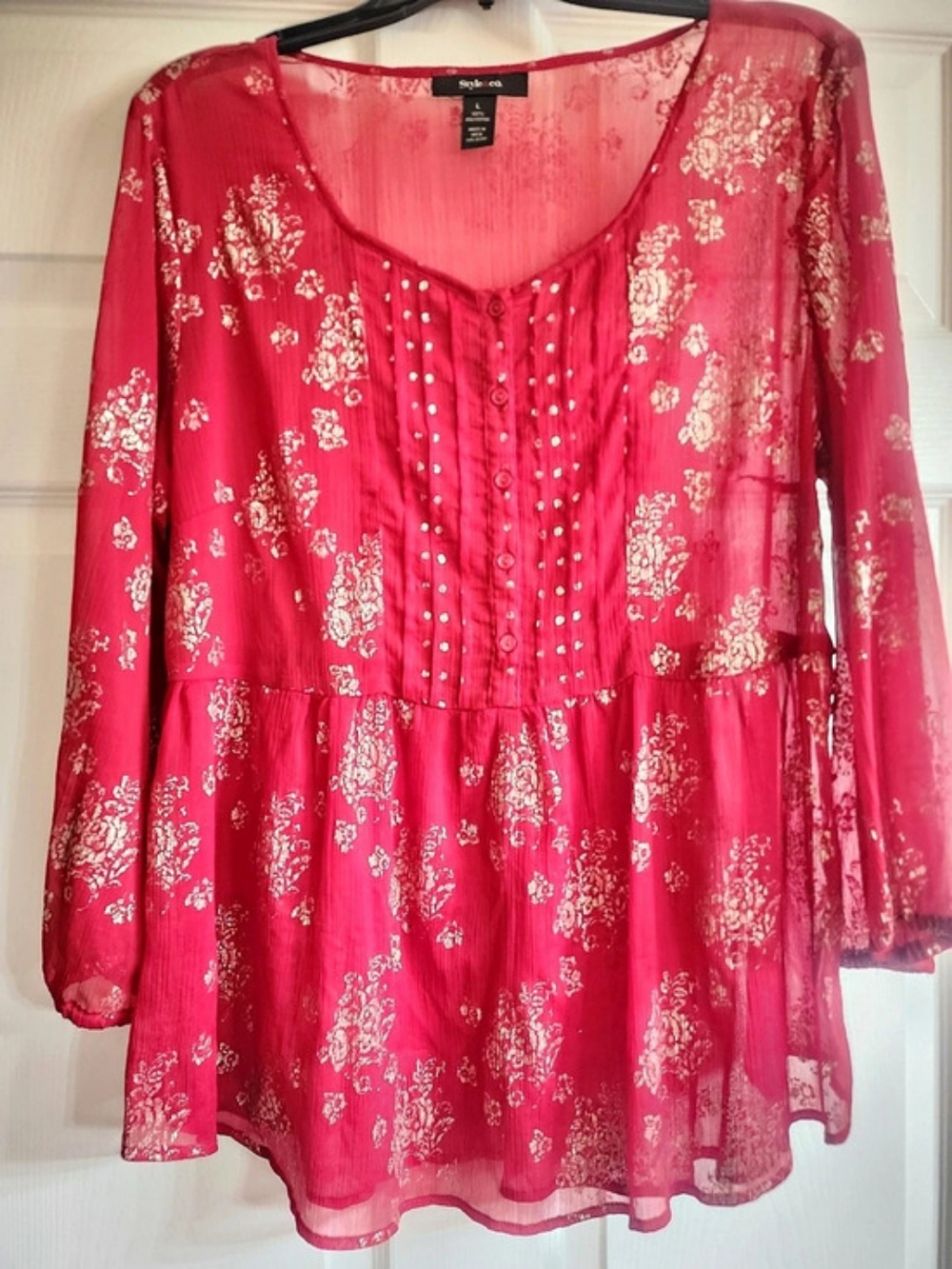 Style&co. Floral Tunic Pink & Gold Size Large Like New